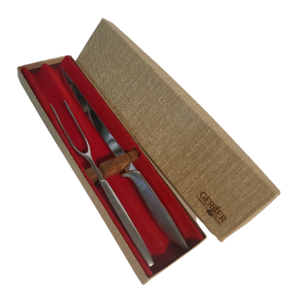 Gerber Balmung Siegfried Carving Set Knife Fork Stainless Steel. Vintage MCM